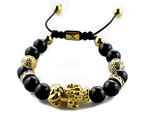 Golden Lucky Pixiu Dragon With Black Onyx Stones (PVD)