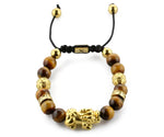 Golden Lucky Pixiu Dragon With Tiger Eye Stones (PVD)