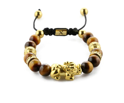 Golden Lucky Pixiu Dragon With Tiger Eye Stones (PVD)