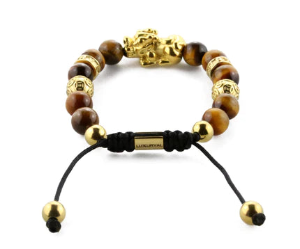 Golden Lucky Pixiu Dragon With Tiger Eye Stones (PVD)