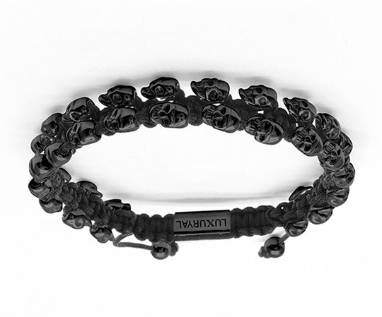 Gunmetal Black Skulls With Macrame Cord