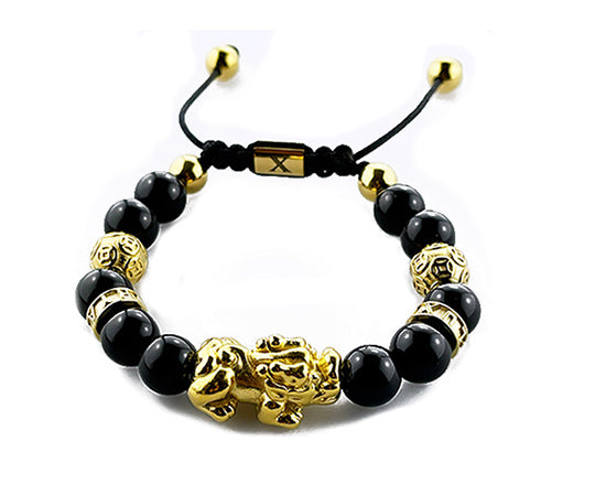 Golden Lucky Pixiu Dragon With Black Onyx Stones (PVD)