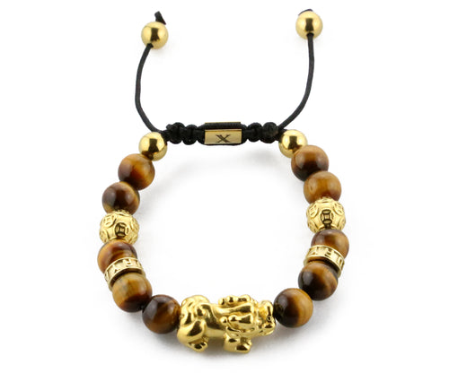 Golden Pi Xiu Dragon With Tiger Eye Stones (PVD)