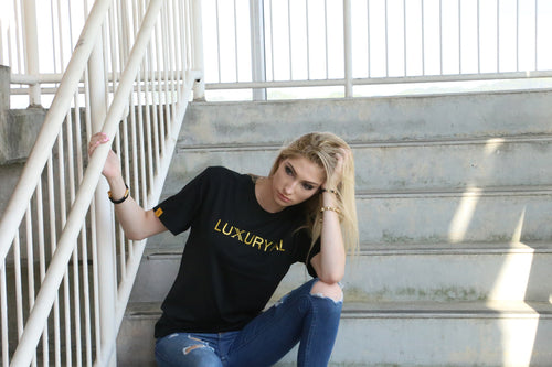 BLACK WITH GOLD LOGO LUXURIOUS T-SHIRT