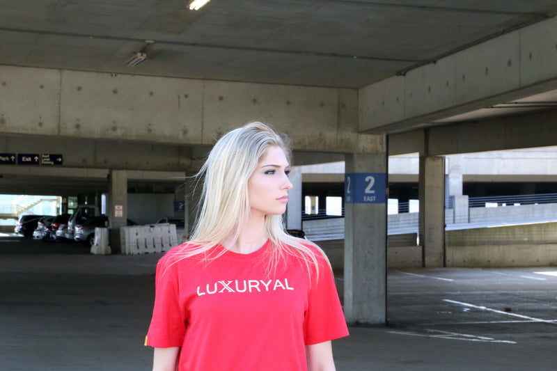 RED WITH BLACK LOGO LUXURIOUS T-SHIRT