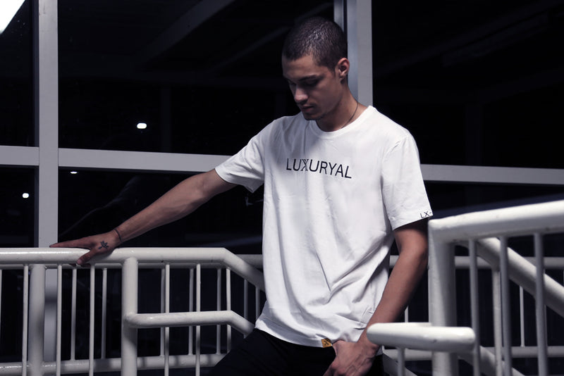 WHITE WITH BLACK LOGO LUXURIOUS T-SHIRT