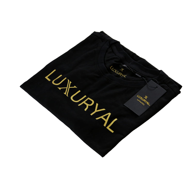 BLACK WITH GOLD LOGO LUXURIOUS T-SHIRT