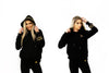 BLACK WITH GOLD LOGO EMBROIDERED HOODIE (LONG STYLE)