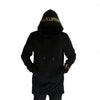 BLACK WITH GOLD LOGO EMBROIDERED HOODIE (LONG STYLE)