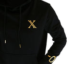 BLACK WITH GOLD LOGO EMBROIDERED HOODIE (LONG STYLE)