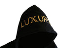 BLACK WITH GOLD LOGO EMBROIDERED HOODIE (LONG STYLE)